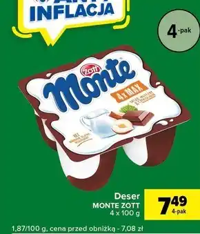 Carrefour Express Zott monte deser mleczny z czekoladą i orzechami 400 g (4 x 100 g) oferta