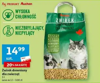 Auchan Żwirek drewniany dla zwierząt 5 l oferta