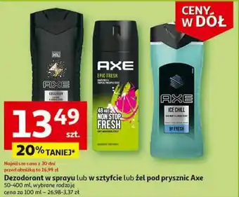 Auchan Dezodorant w sprayu lub w sztyfcie lub żel pod prysznic Axe 50-400 ml oferta