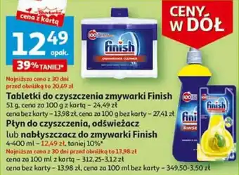 Auchan Tabletki do czyszczenia zmywarki Finish 51 g / Płyn do czyszczenia, odświeżacz lub nabłyszczacz do zmywarki Finish 4-400 ml oferta
