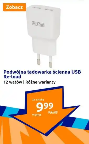 Action Podwójna ładowarka ścienna USB Re-load 12 W oferta