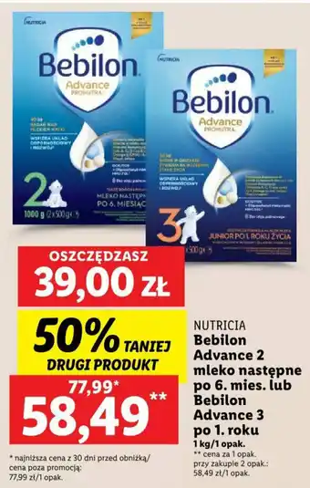 Lidl Bebilon Advance 2 mleko następne po 6. mies. lub Bebilon Advance 3 po 1. roku oferta