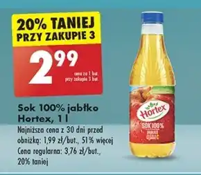 Biedronka Hortex sok 100 % jabłko 1 l oferta
