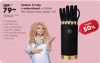 Biedronka Zestaw 5 noży z nożyczkami w bloku MG Home Rose Gold 7 el. oferta