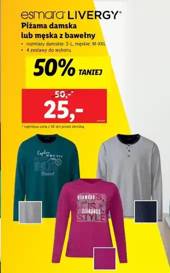 Lidl Esmara LIVERGY Piżama damska lub męska z bawełny oferta