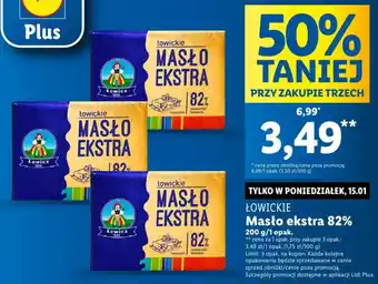 Lidl ŁOWICKIE Masło ekstra 82% 200 g oferta