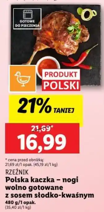 Lidl RZEŹNIK Polska kaczka - nogi wolno gotowane z sosem słodko-kwaśnym480 g oferta