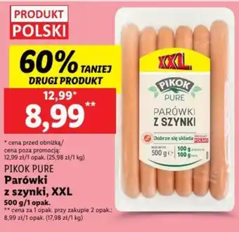 Lidl PIKOK PURE Parówki z szynki, XXL 500 g oferta