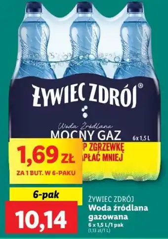Lidl ŻYWIEC ZDRÓJ Woda źródlana gazowana 6 x 1,5 L oferta