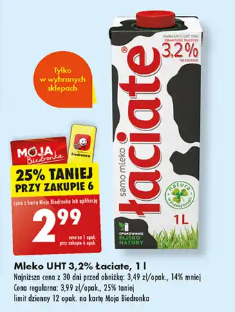 Biedronka Mleko UHT 3,2% Łaciate, 1 l oferta