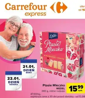 Carrefour Express E. wedel ptasie mleczko o smaku strawberry shake w czekoladzie białej 340 g oferta