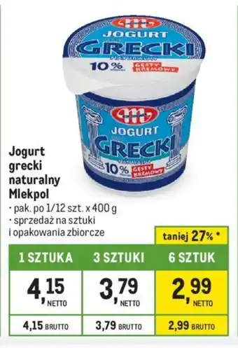 Makro Jogurt grecki naturalny Mlekpol 400 g oferta