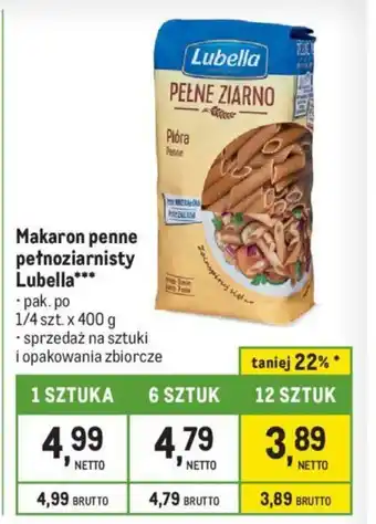 Makro Makaron penne pełnoziarnisty Lubella 400 g oferta