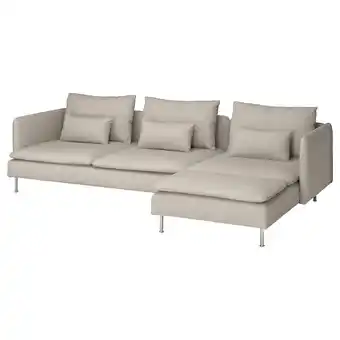 IKEA SÖderhamn Sofa 4-osobowa z szezlongiem, Fridtuna jasnobeżowy oferta