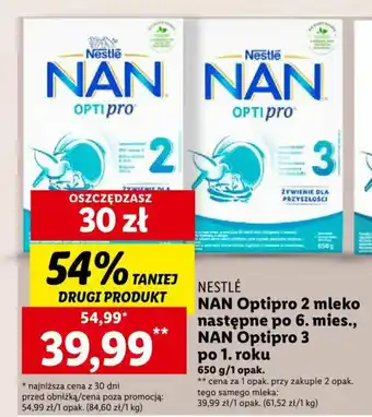 Lidl NAN Optipro 2 mleko następne po 6. mies., NAN Optipro 3 po 1. roku 650 g oferta