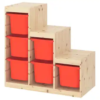 IKEA Trofast Regał, jasna sosna bejcowana na biało/pomarańczowy, 94x44x91 cm oferta