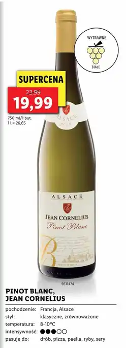 Lidl Wino Pinot Blanc Jean Cornelius 750ml oferta