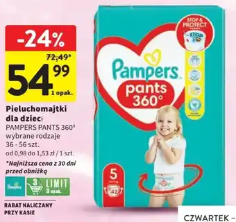 Intermarche Pieluchomajtki dla dzieci PAMPERS PANTS 360⁰ 36-56szt. oferta