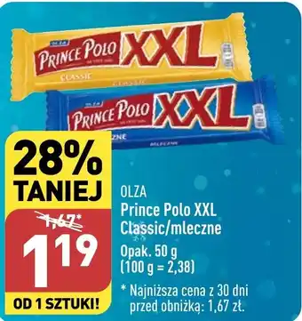 ALDI OLZA Prince Polo XXL Classic/mleczne 50g oferta