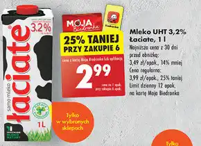 Biedronka Łaciate mleko uht 3,2 % 1 l oferta