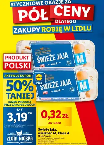 Lidl Świeże jaja, wielkość M, klasa A 10 szt./1 opak. oferta