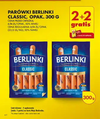 Biedronka PARÓWKI BERLINKI CLASSIC, OPAK. 300 G oferta