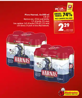 Biedronka Piwo Harnaś, 6x500 ml oferta