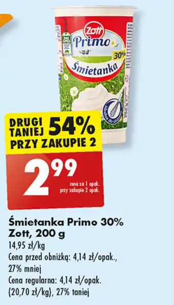 Biedronka Śmietanka Primo 30% Zott, 200 g oferta