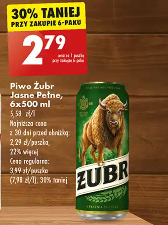 Biedronka Piwo Żubr Jasne Pełne, 6x500 ml oferta