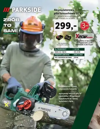 Lidl PARKSIDE Akumulatorowa piła łańcuchowa 20 V oferta