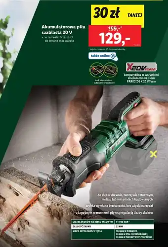 Lidl PARKSIDE Akumulatorowa piła szablasta 20 V oferta