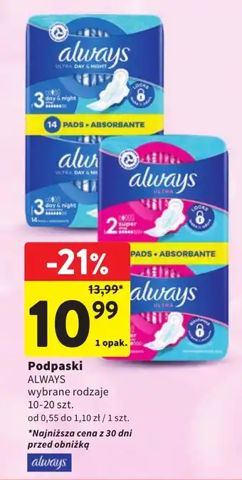 Intermarche Podpaski ALWAYS 10-20szt. oferta