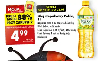 Biedronka Olej rzepakowy Polski, 1 l oferta
