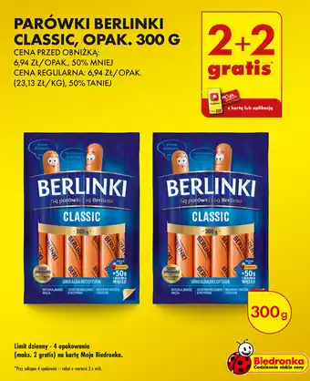 Biedronka PARÓWKI BERLINKI CLASSIC, OPAK. 300 G oferta