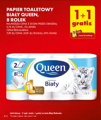 Biedronka PAPIER TOALETOWY BIAŁY QUEEN, 8 ROLEK oferta
