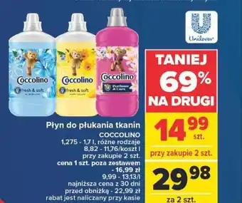 Carrefour Unilever Płyn do płukania tkanin COCCOLINO 1,275-1,7l oferta
