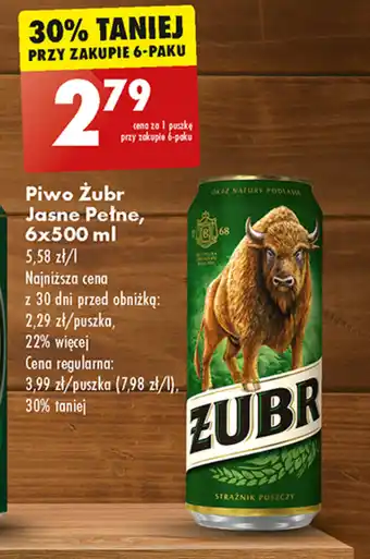 Biedronka Piwo Żubr Jasne Pełne, 6x500 ml oferta