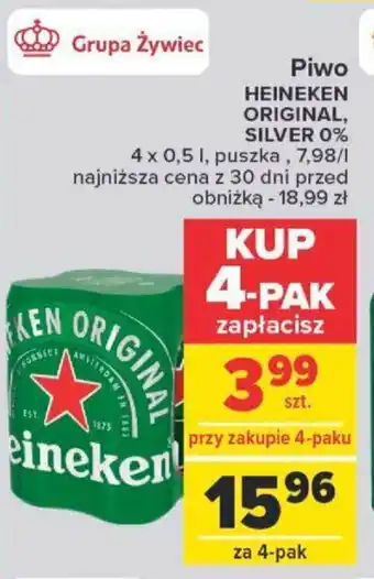 Carrefour Piwo HEINEKEN ORIGINAL SILVER 0% 4x0,5l oferta