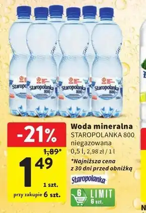 Intermarche Staropolanka 800 Naturalna woda mineralna średniozmineralizowana niegazowana 500 ml oferta