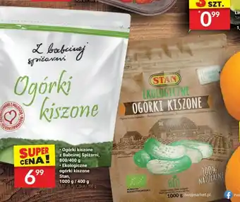 Ogórki kiszone z Babcinej Spiżarni 800/400g Ekologiczne ogórki kiszone Stan 1000/400g
