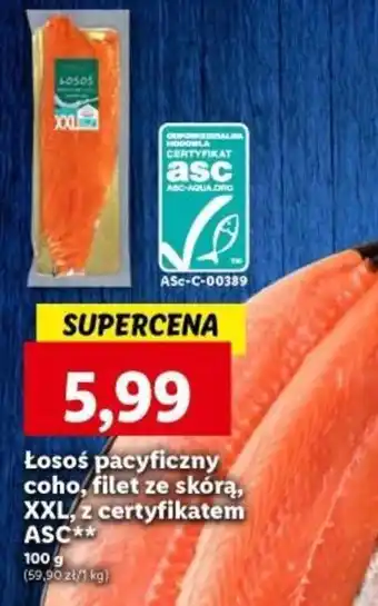 Lidl Łosoś pacyficzny coho filet ze skórą XXL z certyfikatem ASC 100g oferta