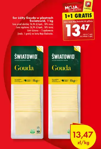 Biedronka Ser żółty Gouda w plastrach Światowid, 1 kg oferta