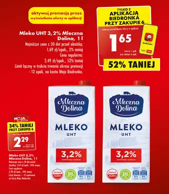 Biedronka Mleko UHT 3,2% Mleczna Dolina, 1 l oferta