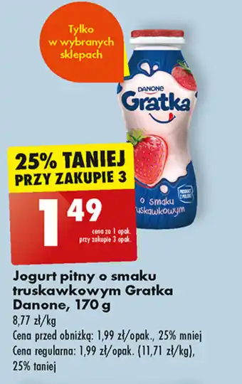 Biedronka Jogurt pitny o smaku truskawkowym Gratka Danone, 170 g oferta