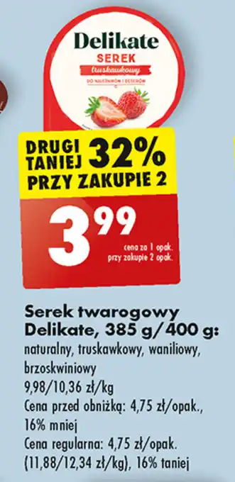 Biedronka Serek twarogowy Delikate, 385 g/400 g oferta