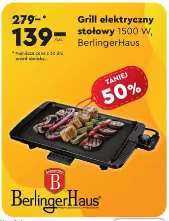 Biedronka Grill elektryczny stołowy 1500 W, Berlinger Haus oferta