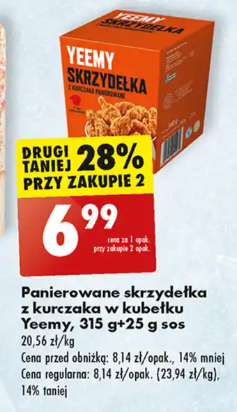Biedronka Panierowane skrzydełka z kurczaka w kubełku Yeemy, 315 g+25 g sos oferta