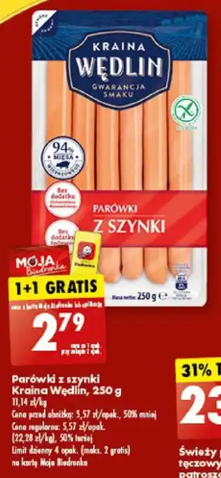 Biedronka Parówki z szynki Kraina Wędlin, 250 g oferta