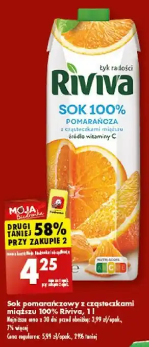 Biedronka Sok pomarańczowy z cząsteczkami miąższu 100% Riviva, 1l oferta