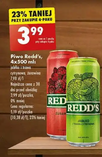 Biedronka Piwo Redd's, 4x500 ml oferta